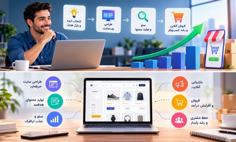 چطور یک کسب‌وکار اینترنتی موفق راه‌اندازی کنیم؟ از طراحی سایت تا سئو و فروش آنلاین